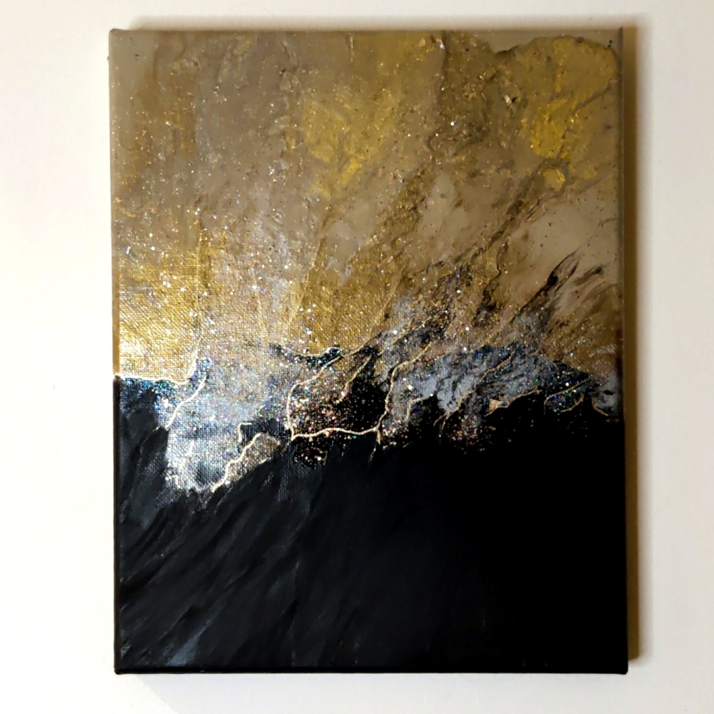 Original Acrylic Pour Black and Gold Painting